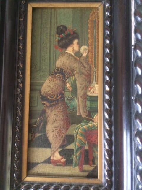Peinture Tableau, Pastel: Tableau « Chinoise devant son miroir » signé A. Dumas
