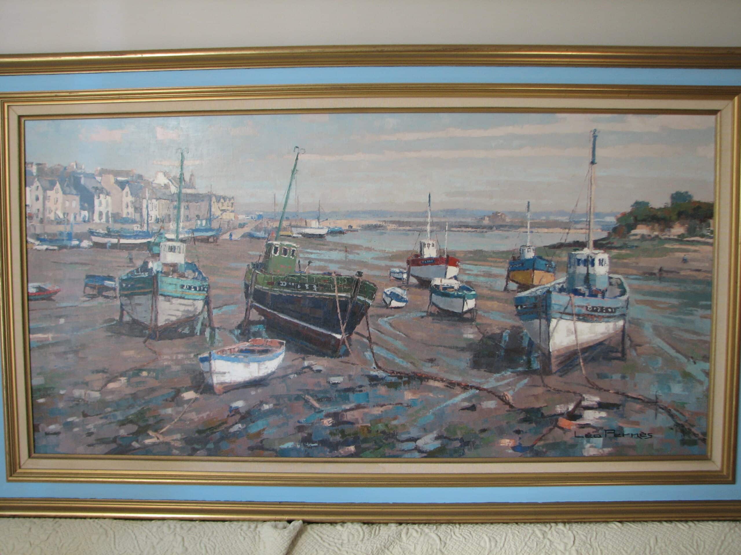 : Léo Pernès – Port de Tréboul, chalutiers & barques à marée basse – sur toile