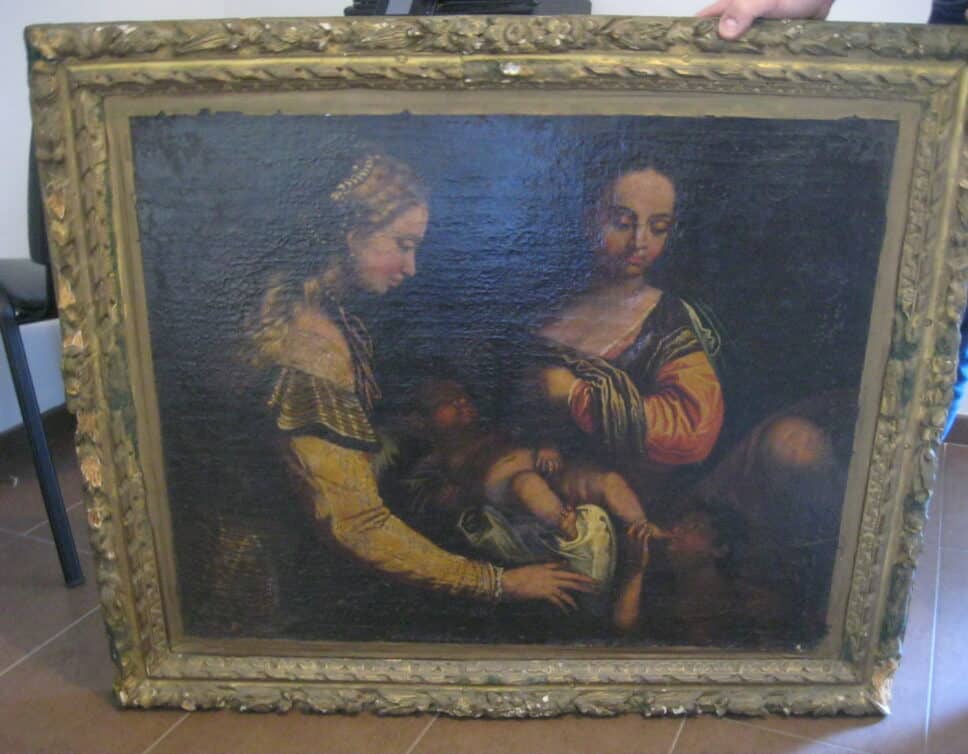 Peinture Tableau, Pastel: sainte famille avec sainte barbara st saint jean batiste