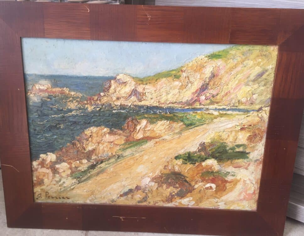 Peinture Tableau, Pastel: paysage montagne mer