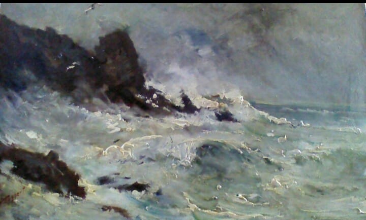 Peinture Tableau, Pastel: William mctaggart tempête sur côte rocheuse