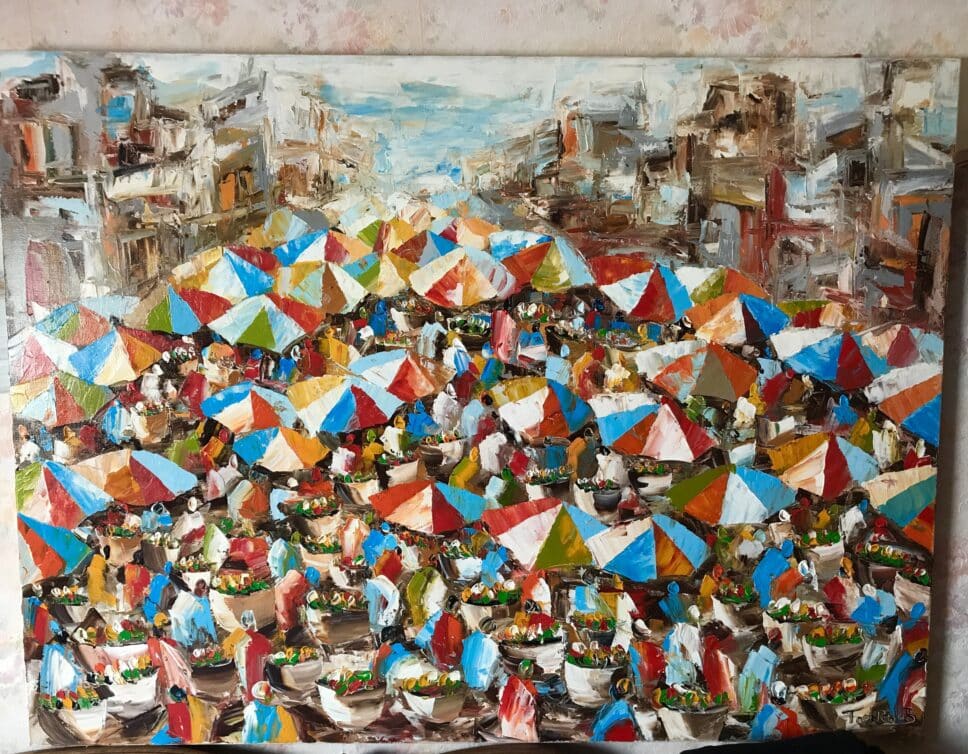 Peinture Tableau, Pastel: Tableau Marché du Grand Yof Dakar – TAIROU BODIAN