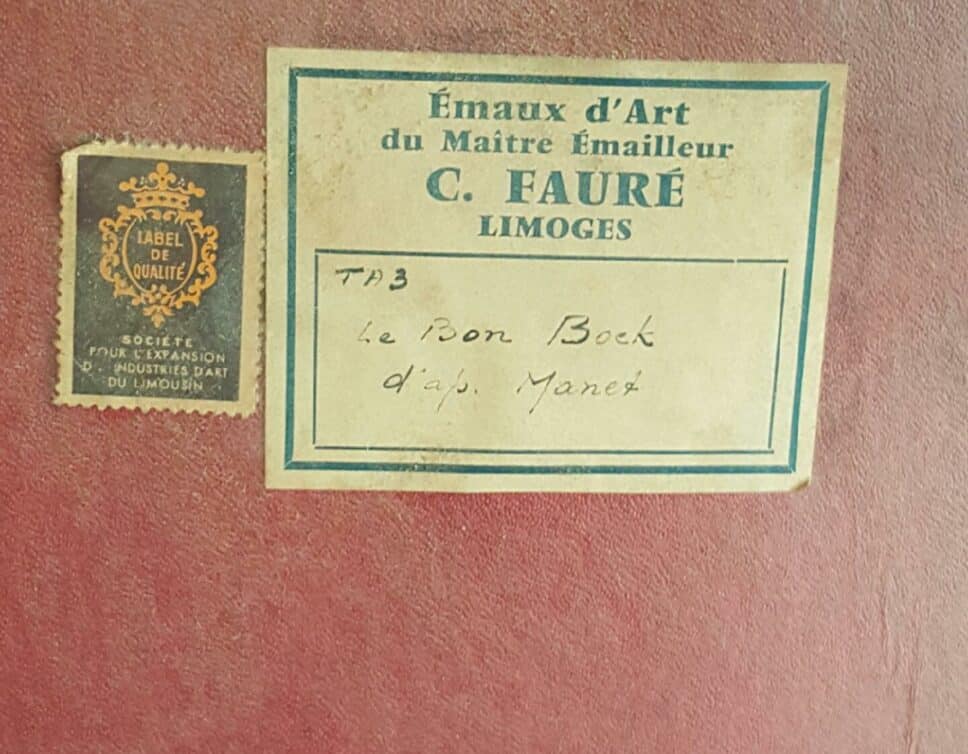 Peinture Tableau, Pastel: Le bon Bock d’après Manet de Camille Fauré sur email de Limoges