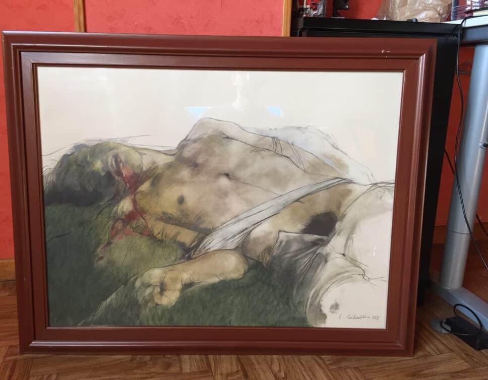 Peinture Tableau, Pastel: Luis Caballero homme gisant sur le sol