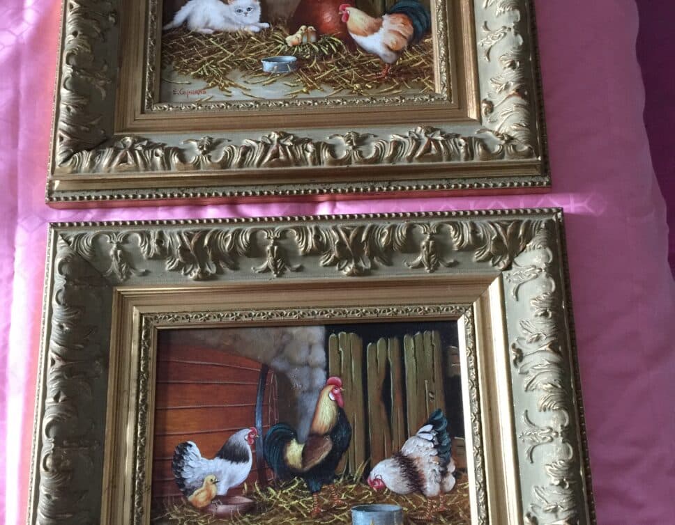 Peinture Tableau, Pastel: huiles sur panneau poules