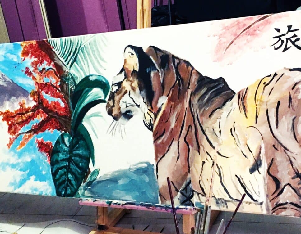 Peinture Tableau, Pastel: Tigre du Mont Fidji, signé Saraï Lama