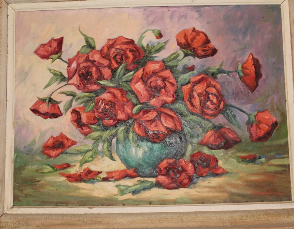 Peinture Tableau, Pastel: vase de rose