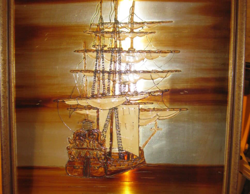Peinture Tableau, Pastel: bateau trois mats