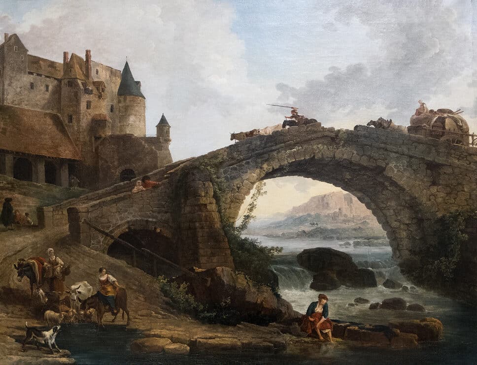 Peinture Tableau, Pastel: Hubert Robert. Le Pont. Huile sur toile, 1776.
