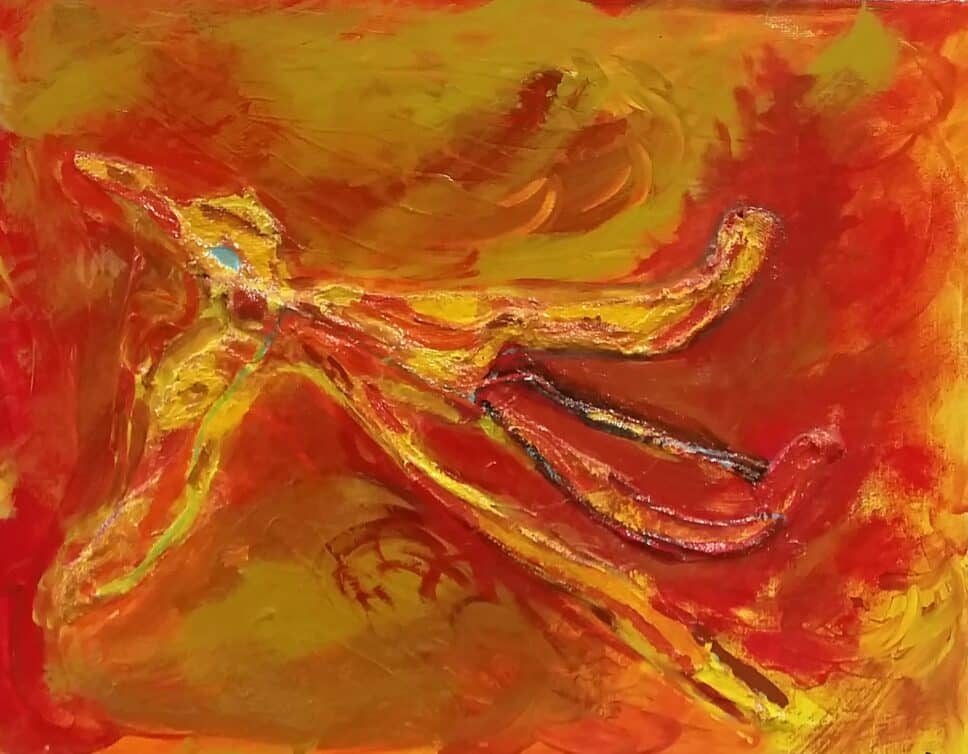 Peinture Tableau, Pastel: oiseau de feu