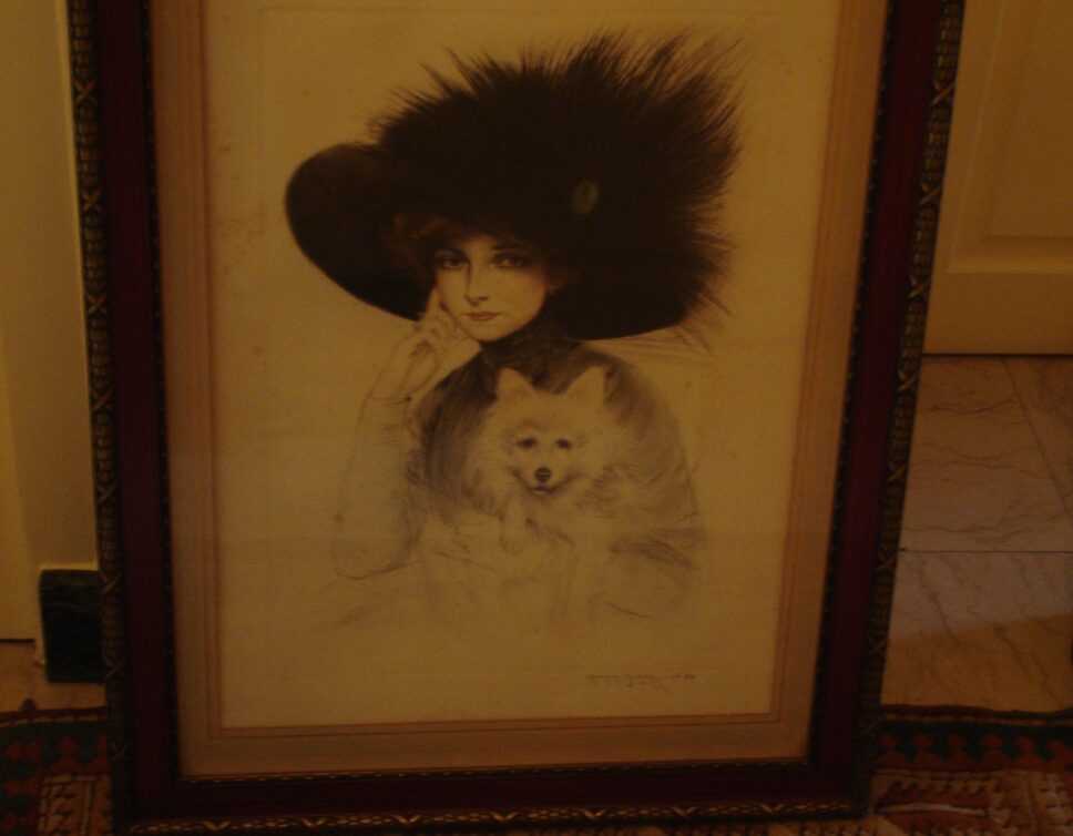 Peinture Tableau, Pastel: La dame au petit chien, Maurice Millière