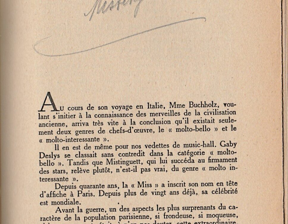 Livre 1947 avec autographe de Mistnguett