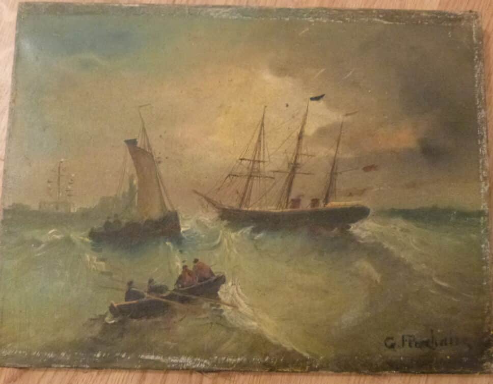 Peinture Tableau, Pastel: Belle huile marine fin XIX signée