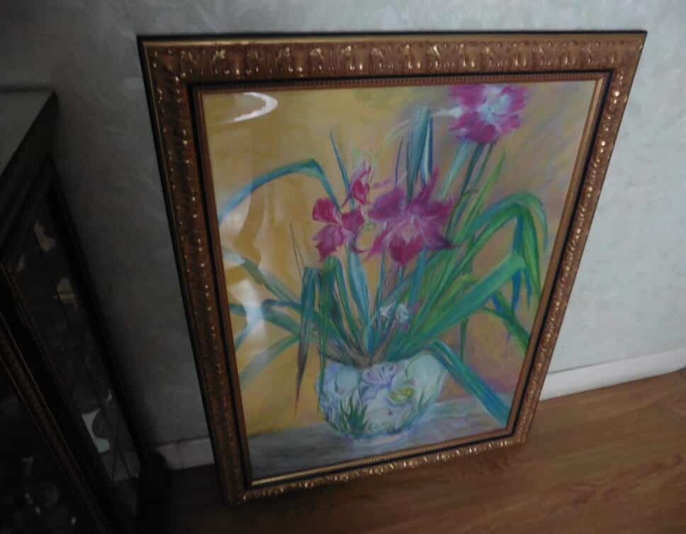Peinture Tableau, Pastel: barbotine st clement orchidees clau
