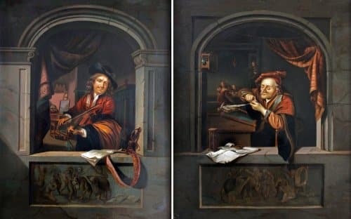Peinture Tableau, Pastel: Paire de peintures sur cuivre Gerrit DOU 1671