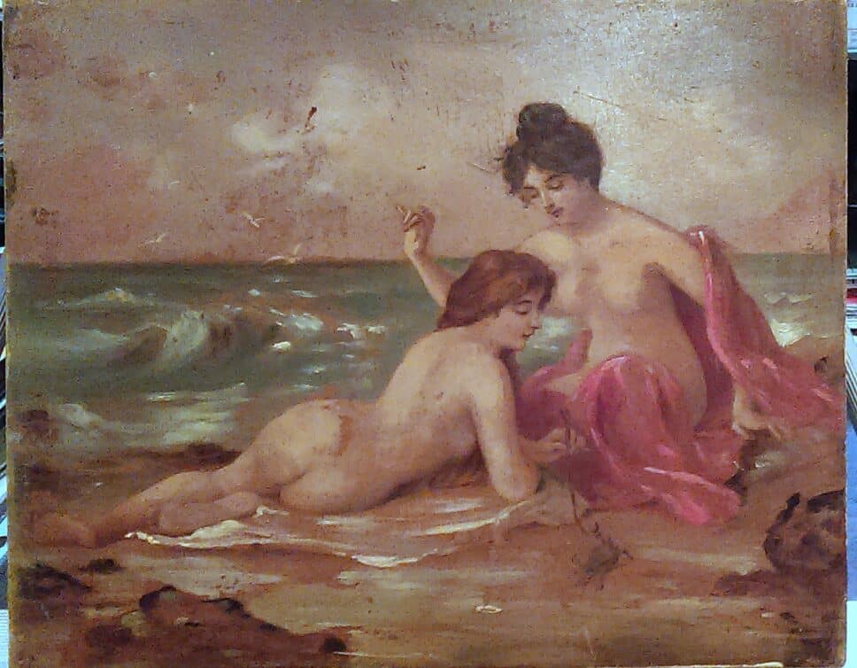 Peinture Tableau, Pastel: Femmes d’époque au bord de mer