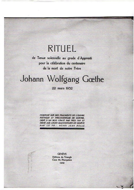 Estimation Livre, manuscrit: rituel maçonnique 1932 (370 exemplaires) wolfgang Goethe