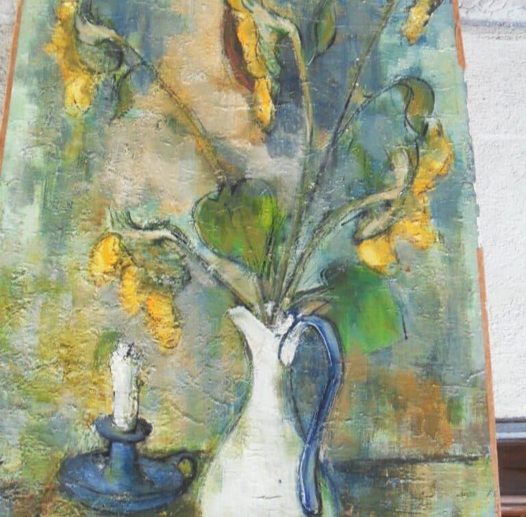 Peinture Tableau, Pastel: huile sur toile fleurs jaunesGRANDE HUILE SUR TOILES  ( 100 X 75 CM)