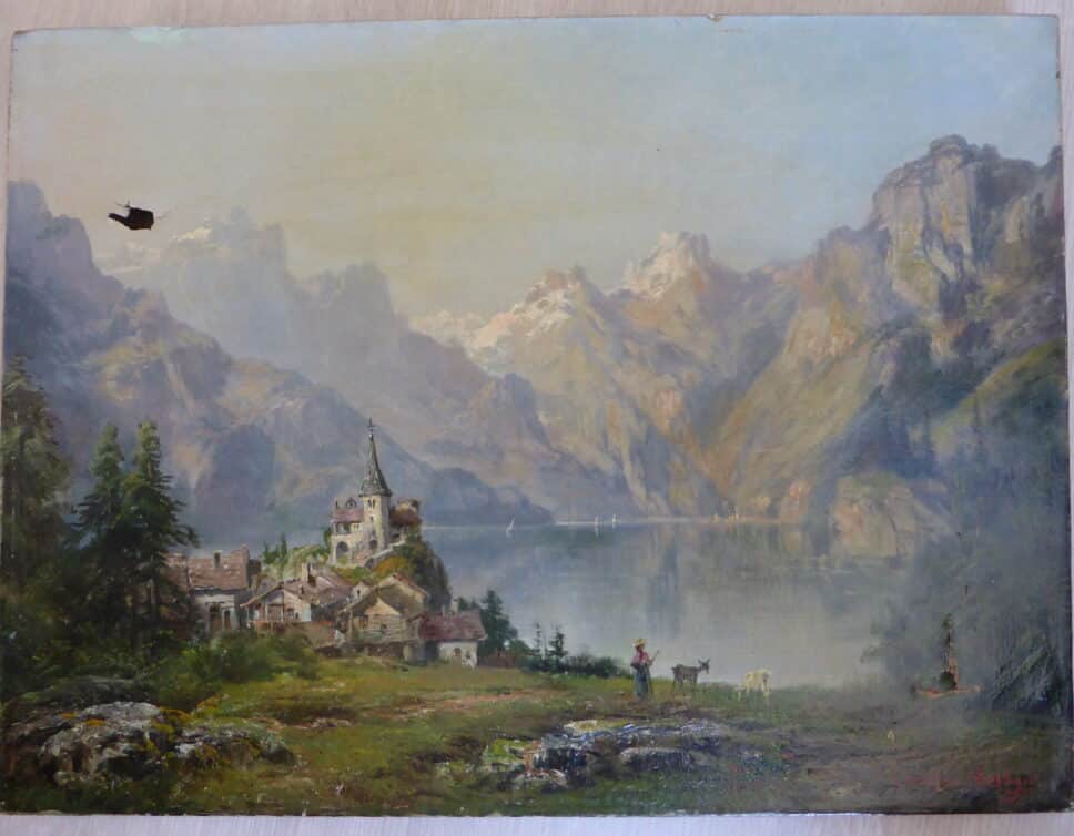 Peinture Tableau, Pastel: LAc de montagne signé Théodore Lévigne