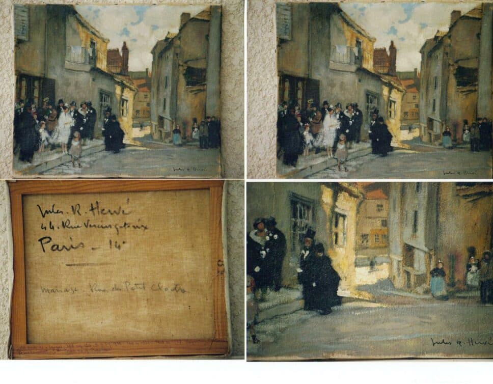 Tbleau signé Jules R.Hervé « Mariage rue du petit cloitre »