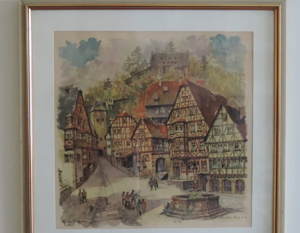 Peinture Tableau, Pastel: Miltenberg village Allemand
