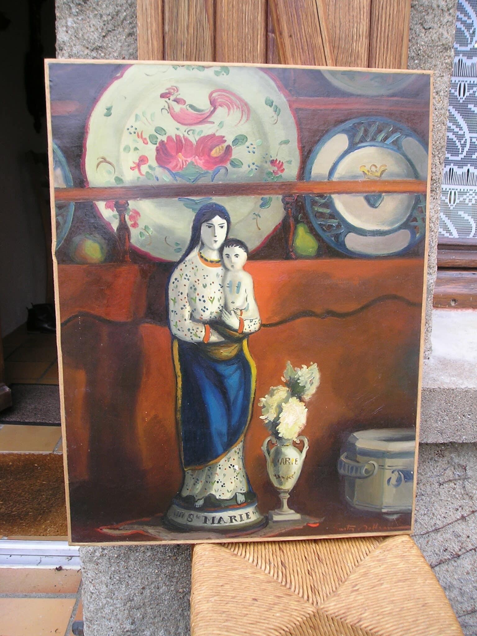 Peinture Tableau, Pastel: Statue de Vierge à l’enfant