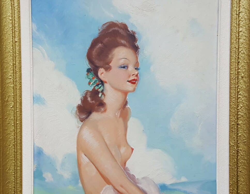 Peinture Tableau, Pastel: Jeune fille rousse aux seins nus