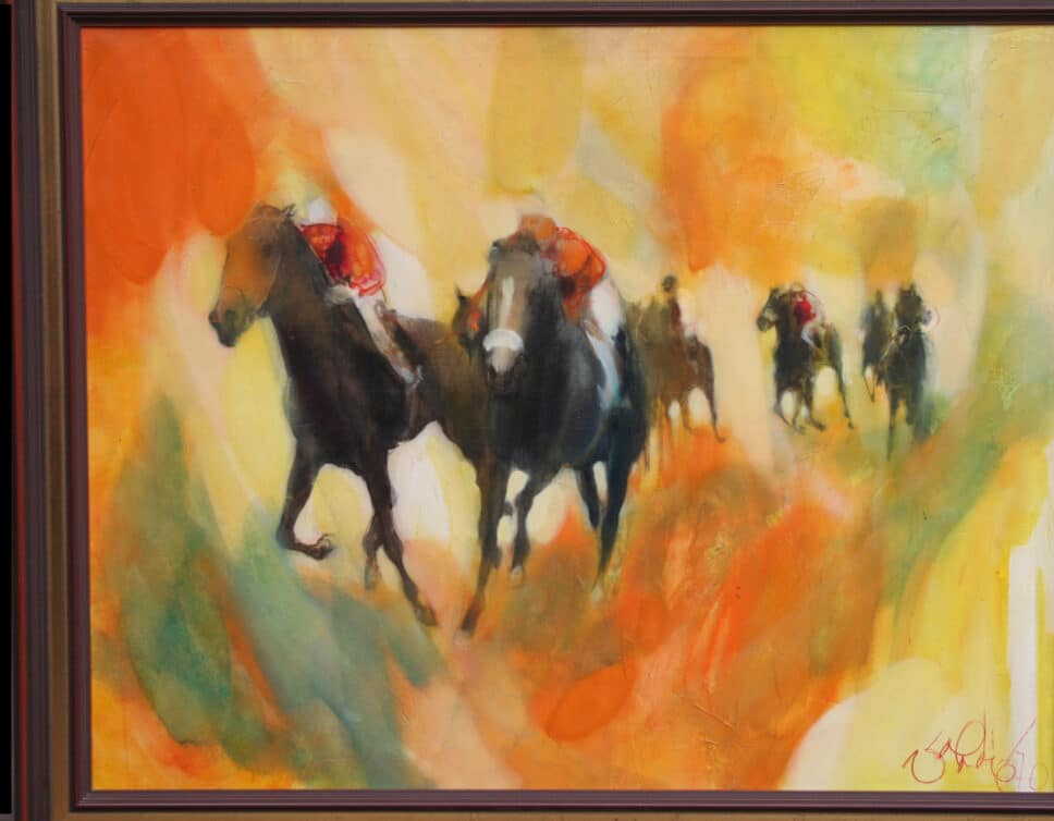 Peinture Tableau, Pastel: Course de chevaux
