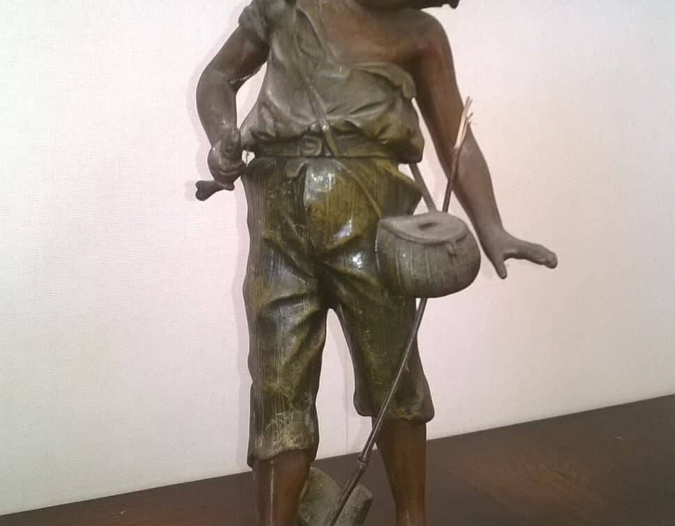 Statuette en bronze heureux pêcheur par Aug. Moreau