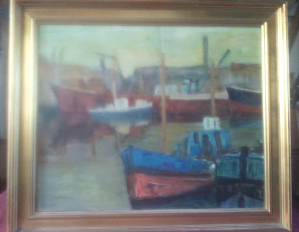 Peinture Tableau, Pastel: tableau sur toile – bateaux à Dieppe