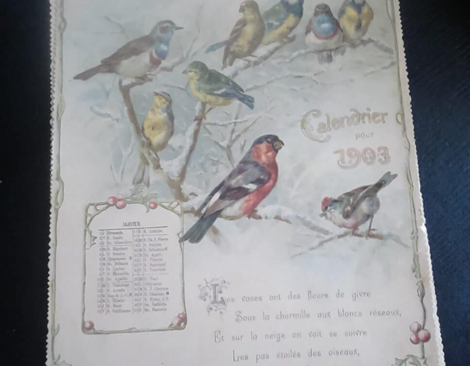 Estimation Livre, manuscrit: calendrier 1903  killinger et faivret 12 feuilles