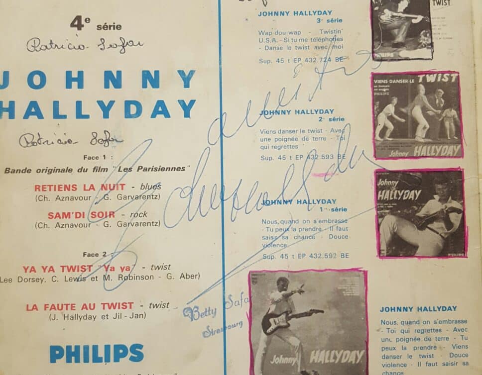 johnny hallyday autographe sur 45t de 1964