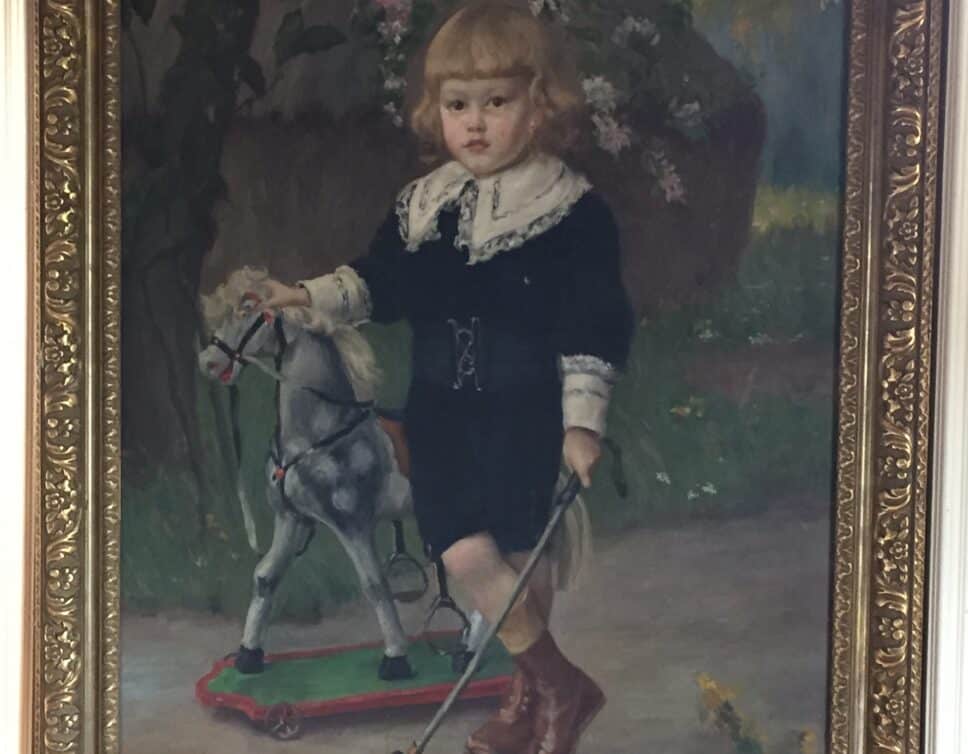 Peinture Tableau, Pastel: Tableau huile Alfred Victor FOURNIER cheval de bois et enfant