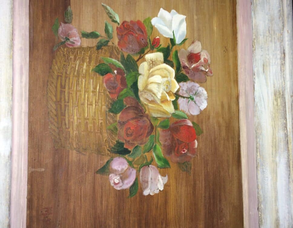 Peinture Tableau, Pastel: Tableau signé M.Perrin, bouquet de fleurs dans panier d’osier