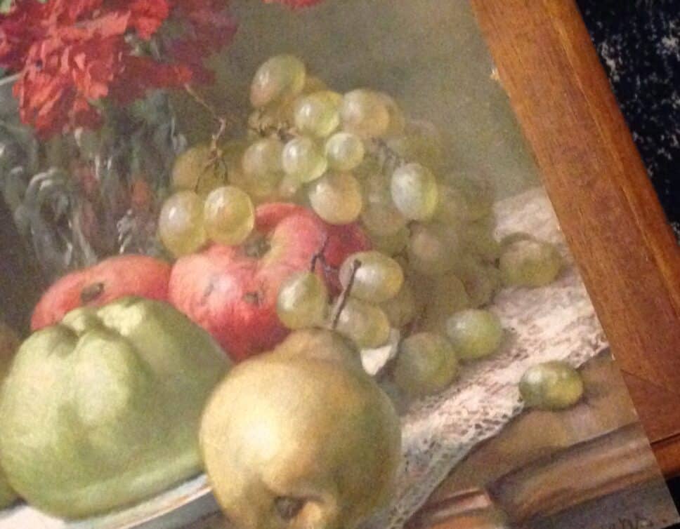 Peinture Tableau, Pastel: Fruit et rose sur table