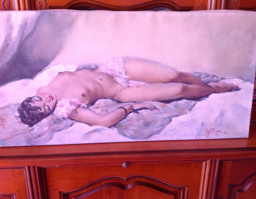 Peinture Tableau, Pastel: Femme nue allongee