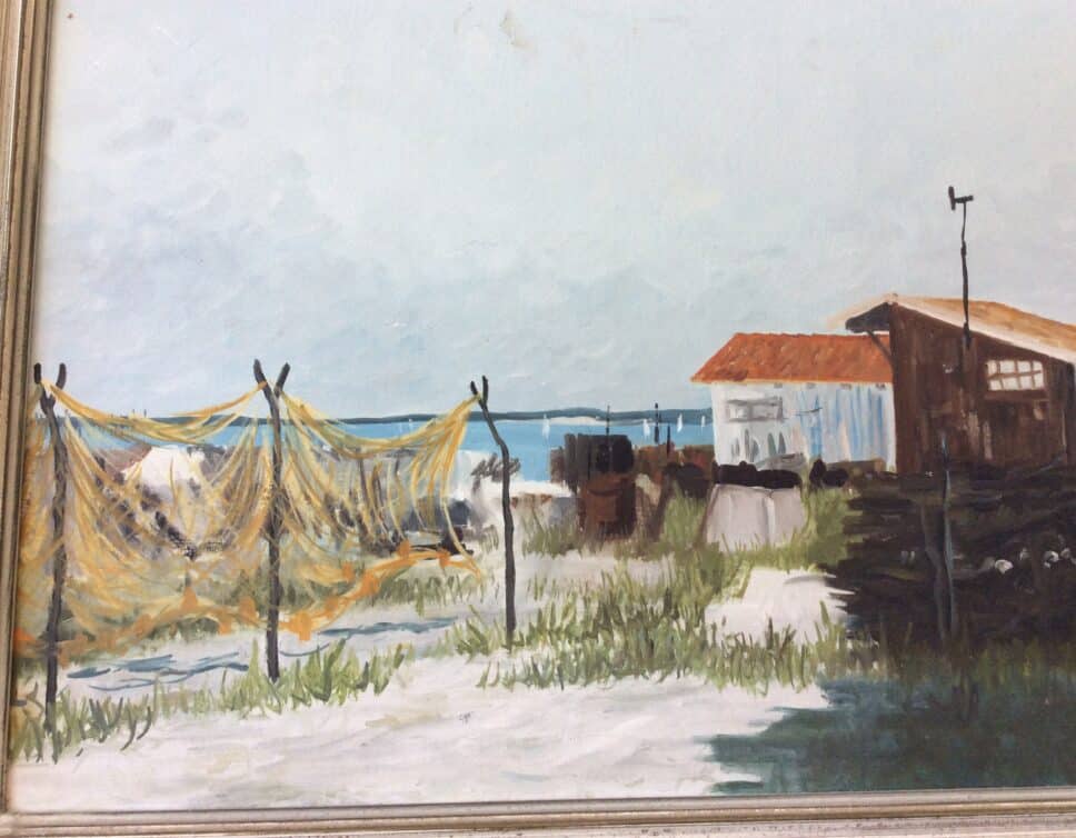 Peinture Tableau, Pastel: Cabanes ostréicoles du Mimbeau