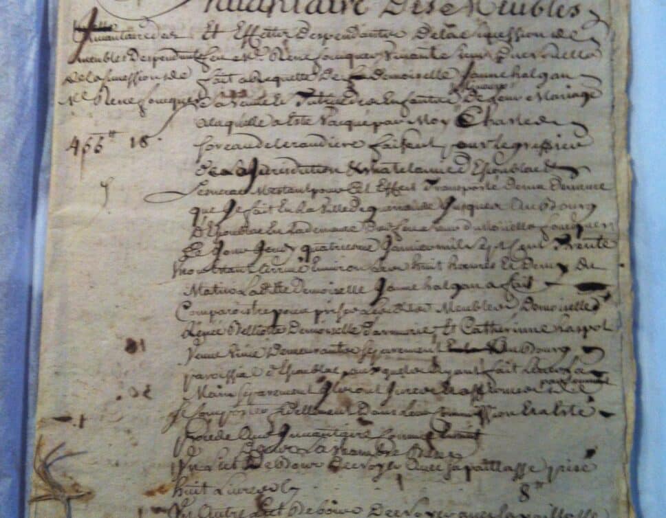 Inventaire de meubles 5 Janvier 1731