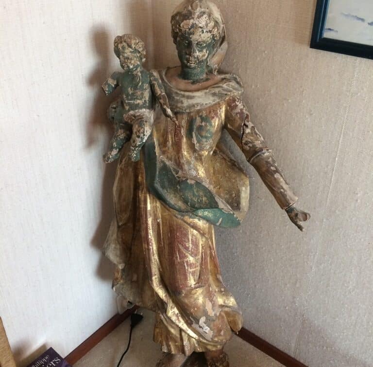 Vierge et Enfant statue bois polychrome