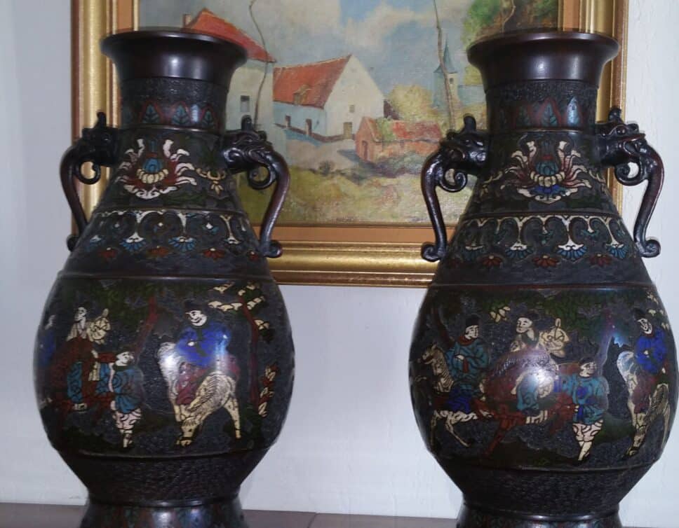 lot de 2 vases japonais cloisonnés bronze fin 19e siecle