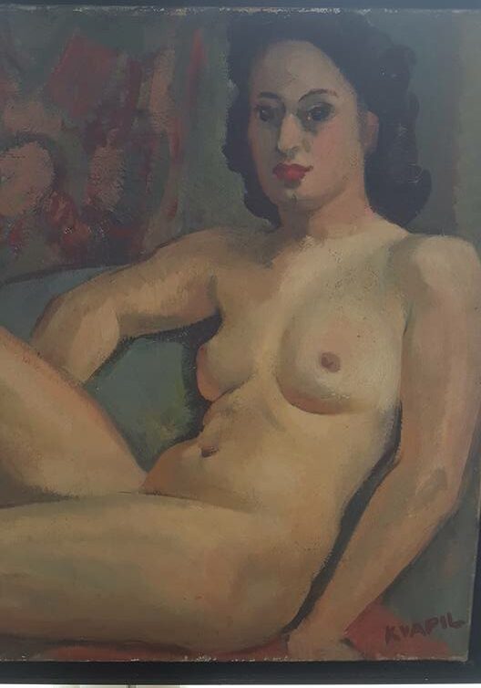 Peinture Tableau, Pastel: toile femme nue KVAPIL