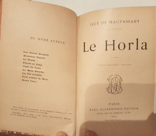 Estimation Livre, manuscrit: livre Le Horla 1892 Guy de Maupassant
