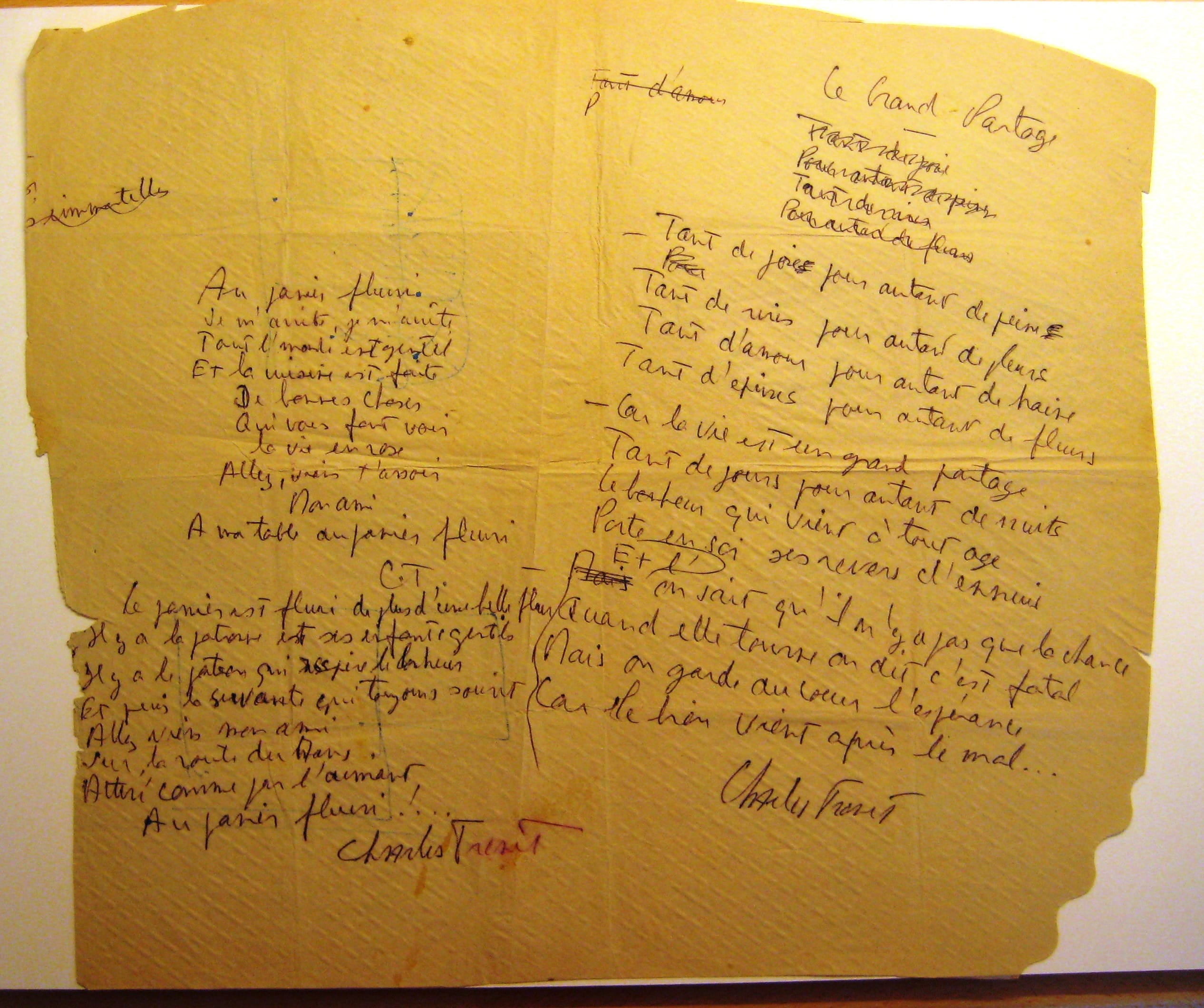 Estimation Livre, manuscrit: manuscrit de Charles Trenet