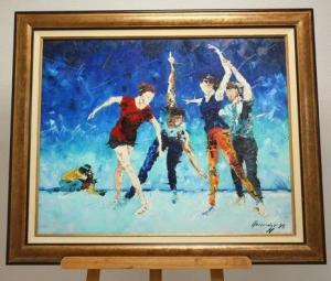 Peinture Tableau, Pastel: Les patineurs