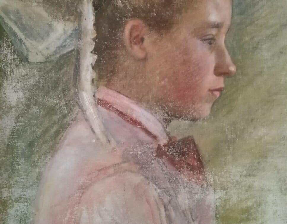 Peinture Tableau, Pastel: Jeune fille à la coiffe ( tableau auteur inconnu)