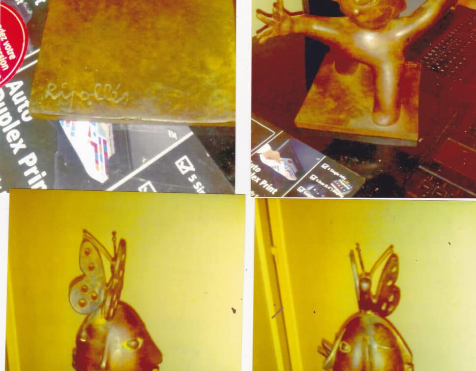 statue de bronze un petit homme avec un papillon du sculpteur ripoles