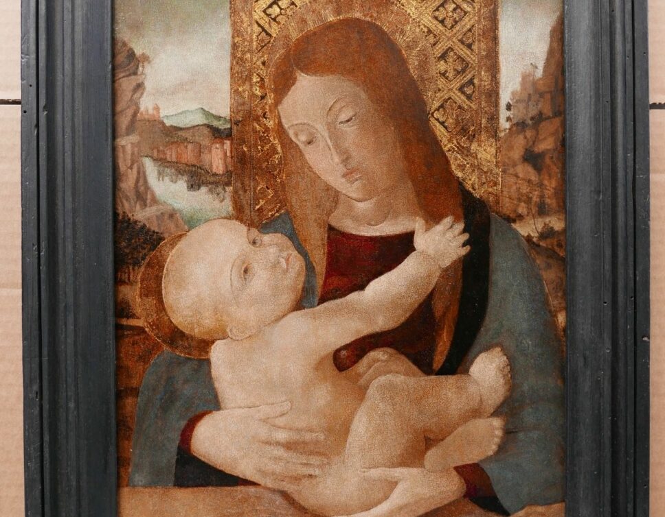 Peinture Tableau, Pastel: vierge à l’enfant peint sur bois de la fin 15 eme siècle