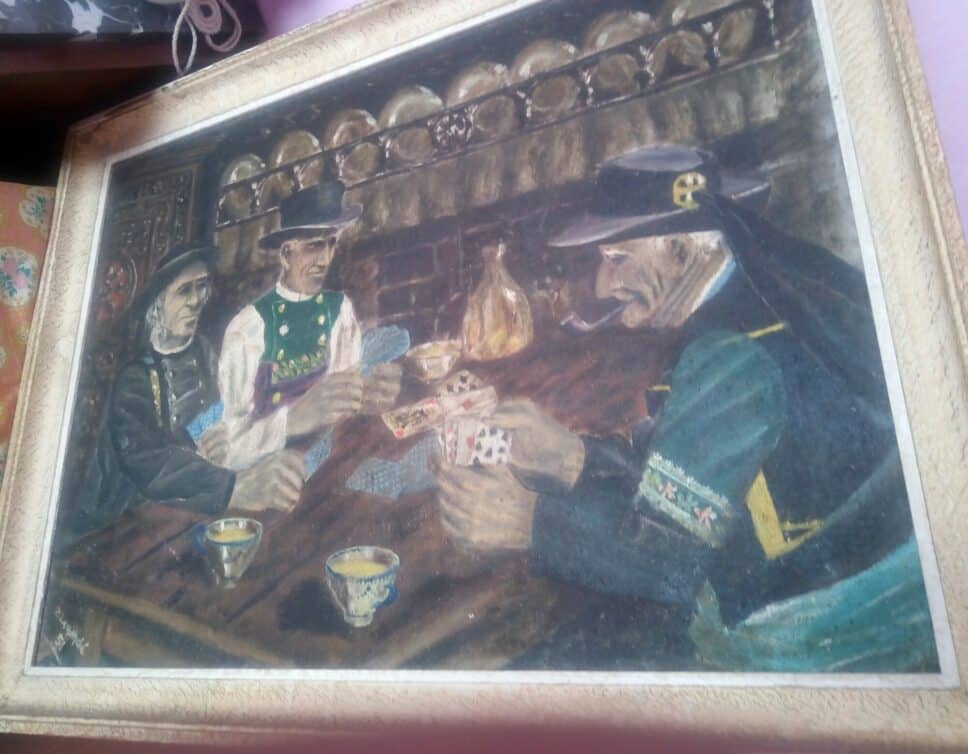 Peinture Tableau, Pastel: trois hommes qui joue au carte