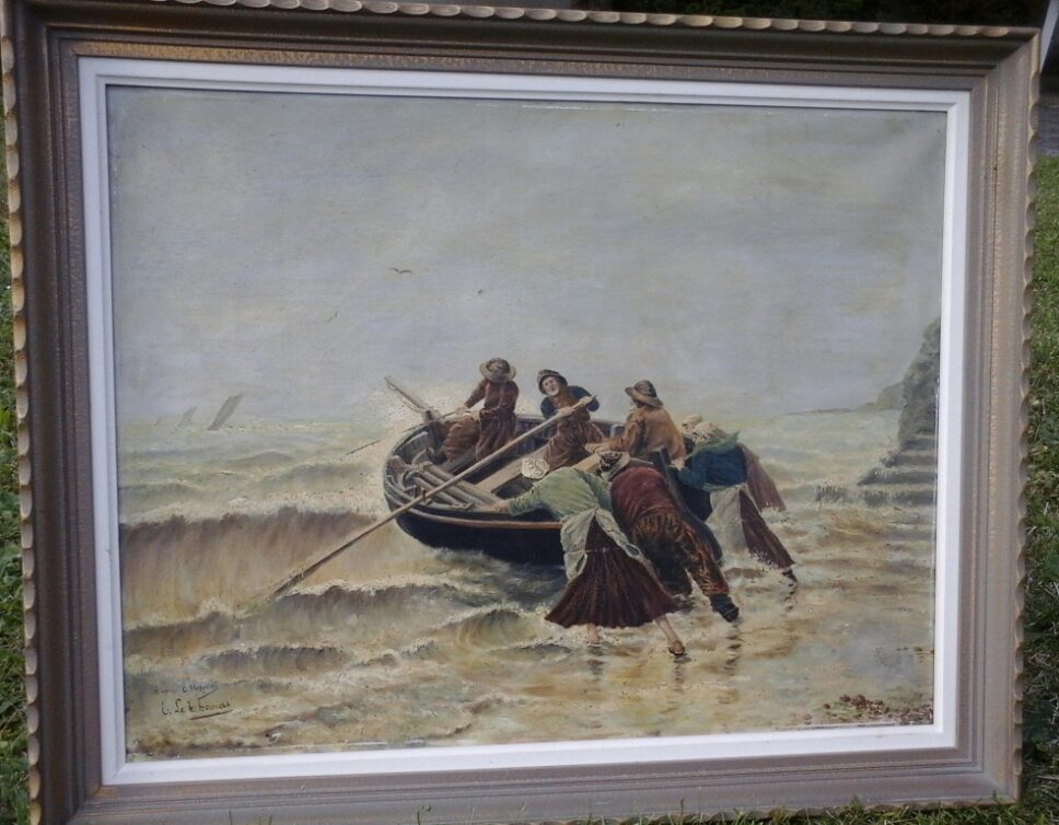 Peinture Tableau, Pastel: tableau de pêcheurs d’après G. HAQUETTE