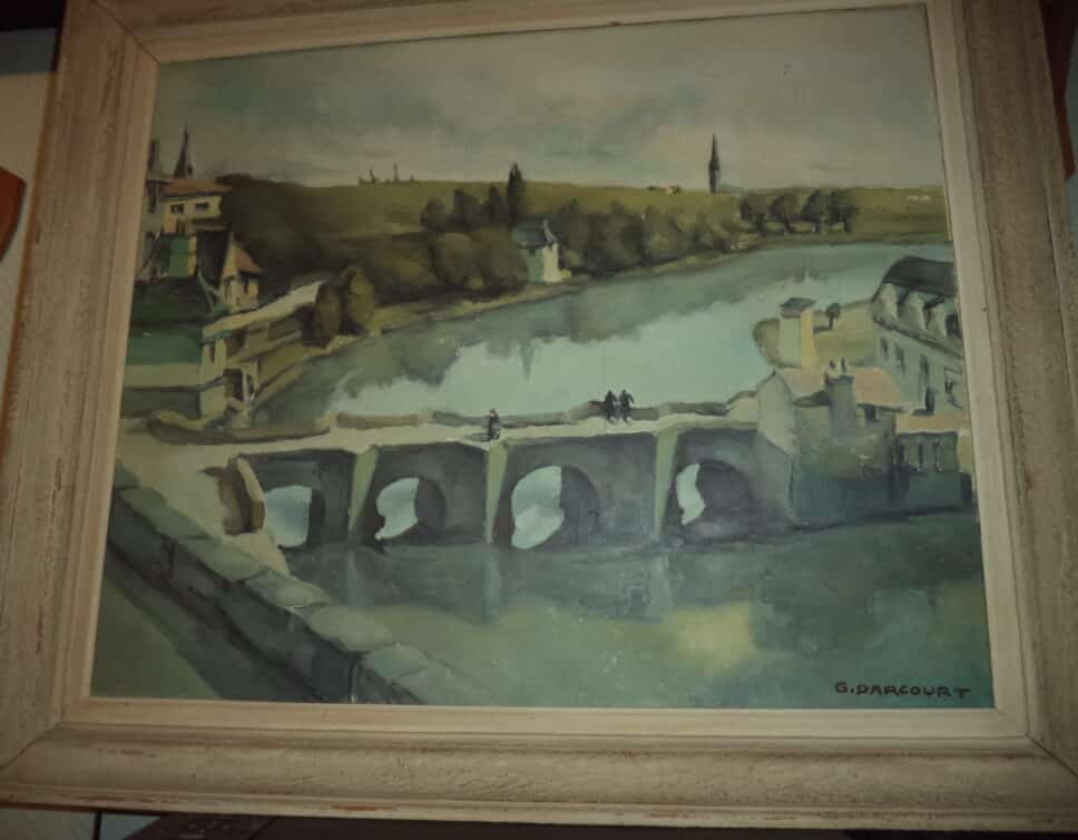 Peinture Tableau, Pastel: tableau sur toile signé g darcourt   aurey le pont saint goustan
